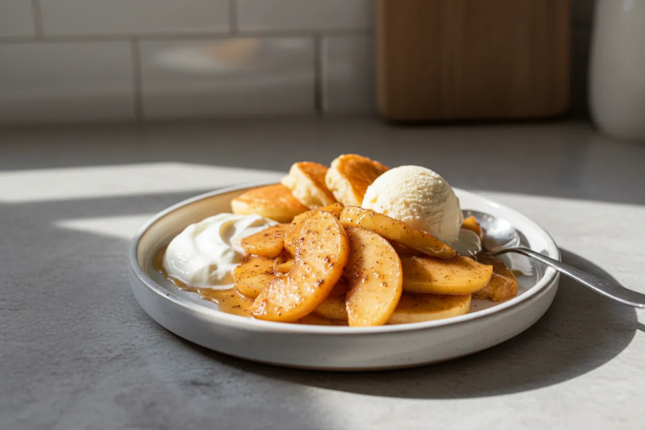 Skillet Cinnamon Apples — American recipe, finished and plated