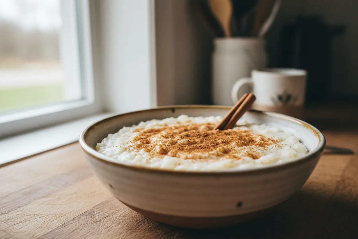 Cinnamon Rice Pudding — American recipe, finished and plated