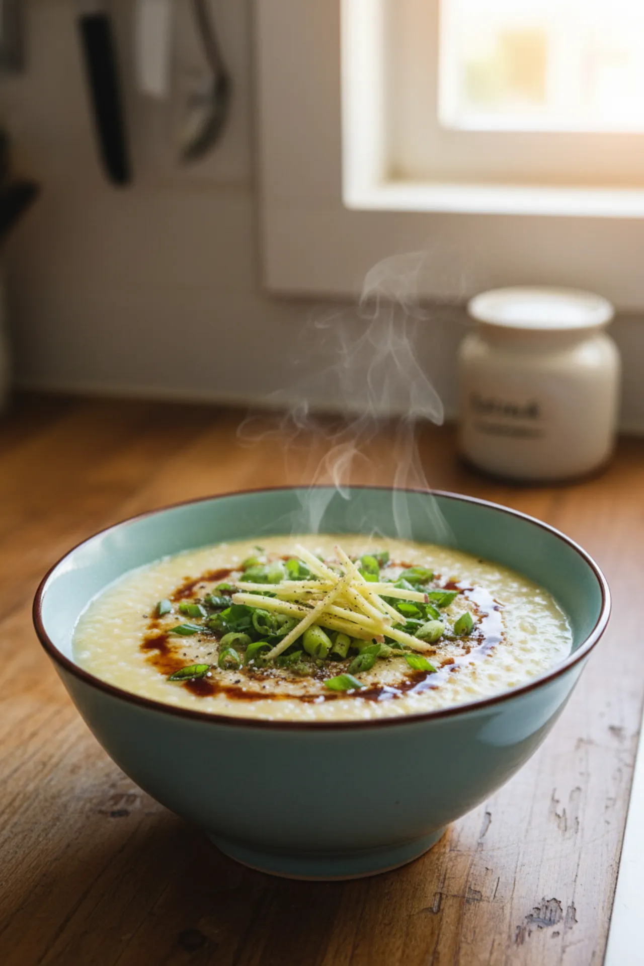 Rice Congee — Chinese recipe, finished and plated