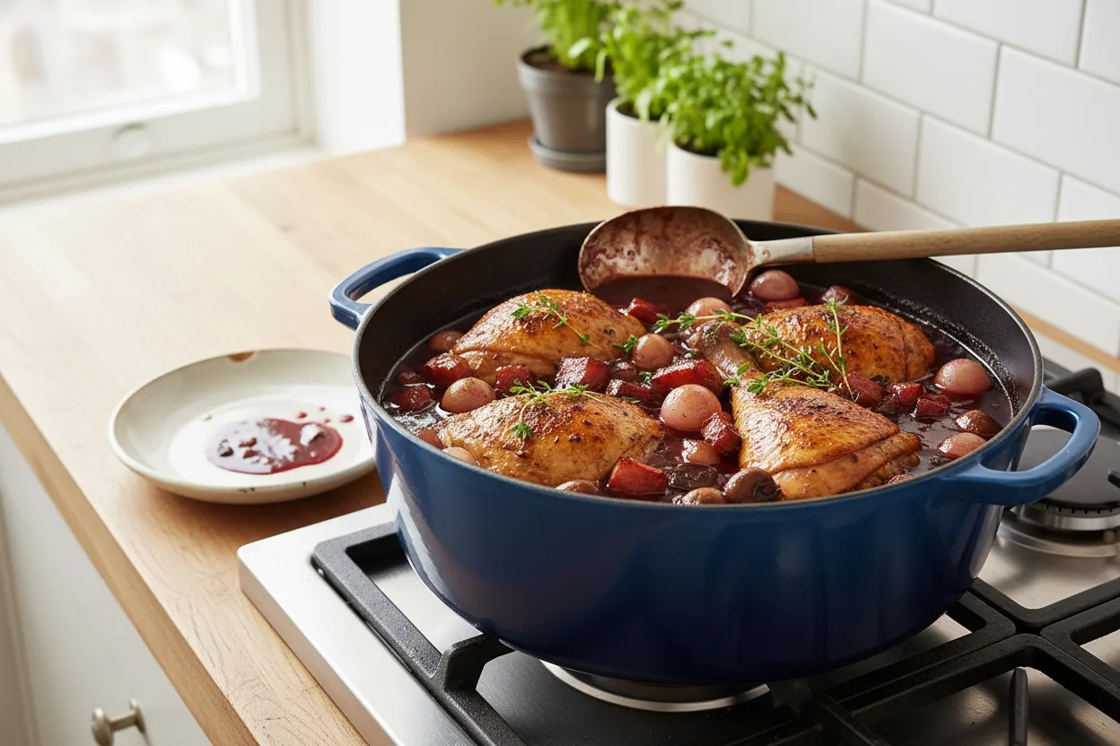 Coq au Vin — a high-protein muscle-building french recipe with about 2g of fiber
