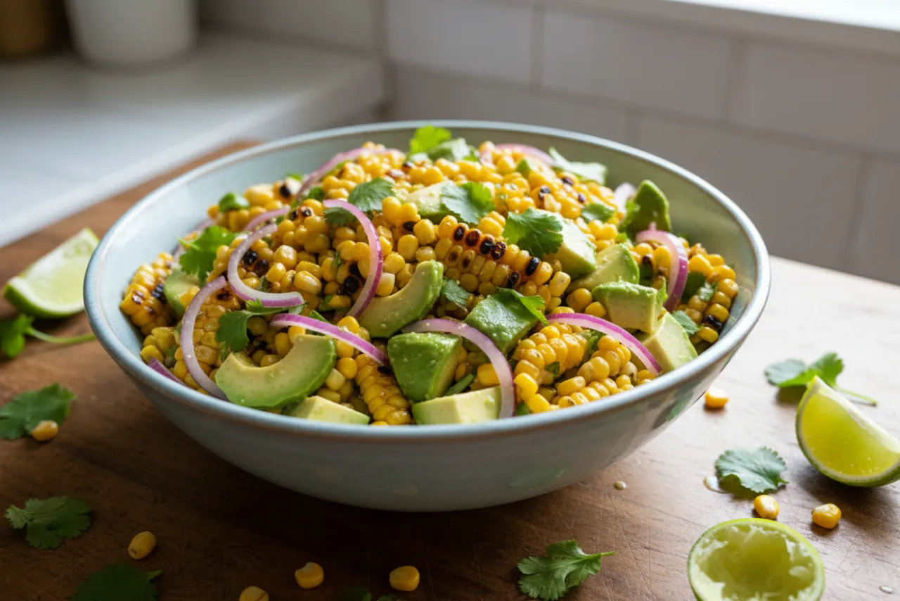 Corn & Avocado Salad — Mexican recipe, finished and plated