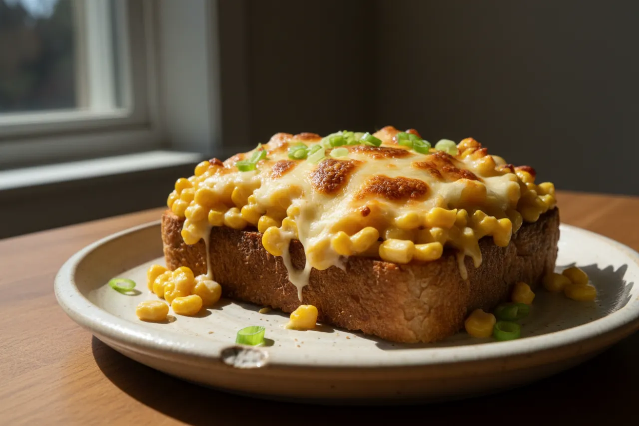 Corn Cheese Toast — Korean recipe, finished and plated