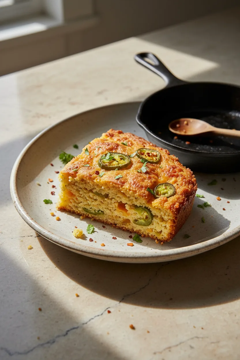 Jalapeno Cornbread — American recipe, finished and plated