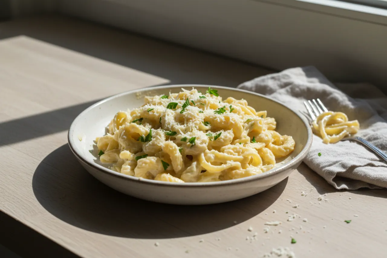 Cottage Cheese Alfredo — a high-protein high-fiber italian recipe with about 3g of fiber