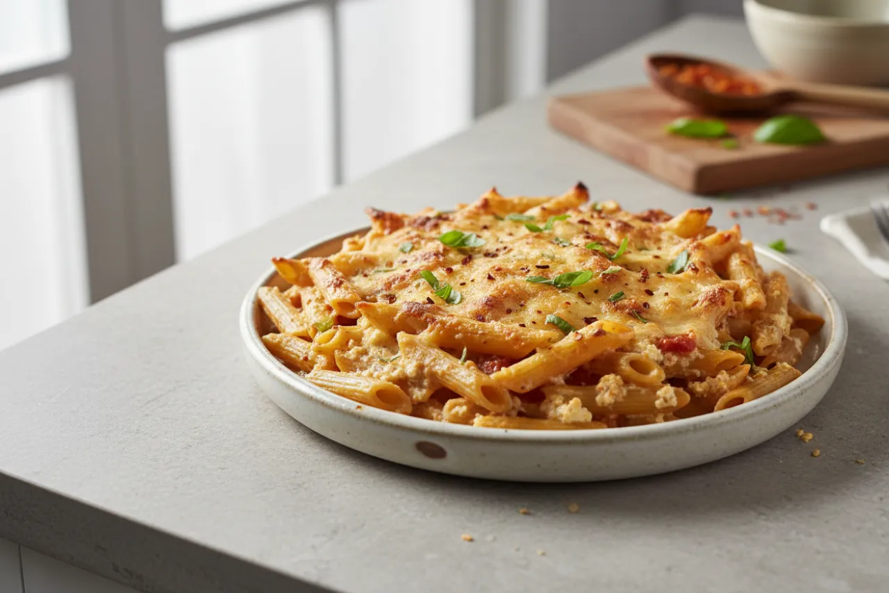 High-Protein Baked Cottage Cheese Pasta — a high-protein pasta italian recipe with about 3g of fiber