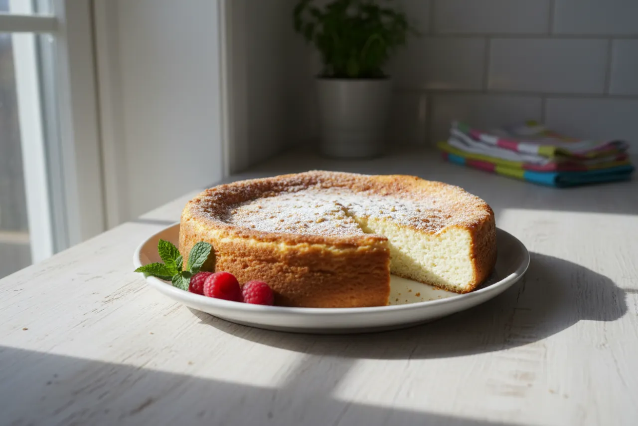 Cottage Cheese Cheesecake — American recipe, finished and plated