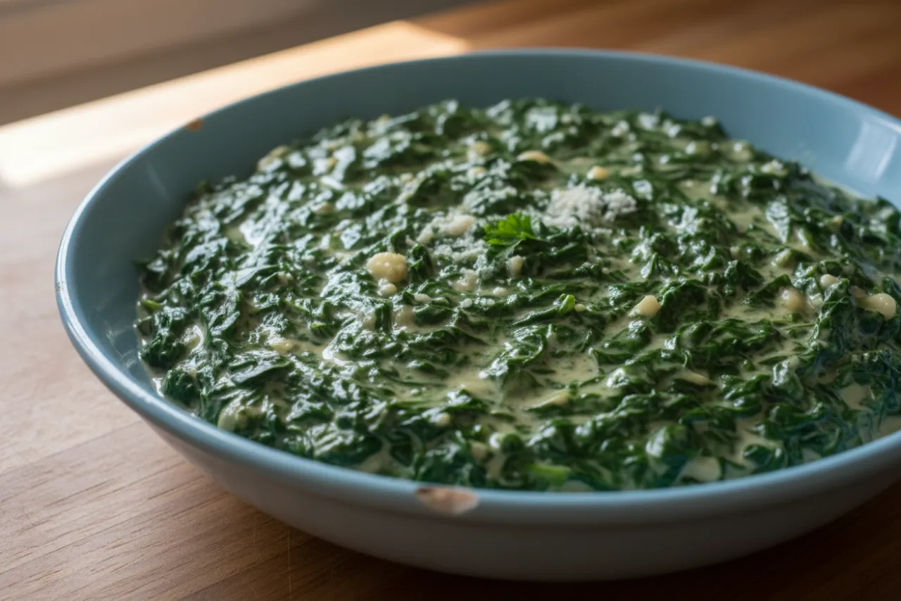 Creamed Spinach — American recipe, finished and plated