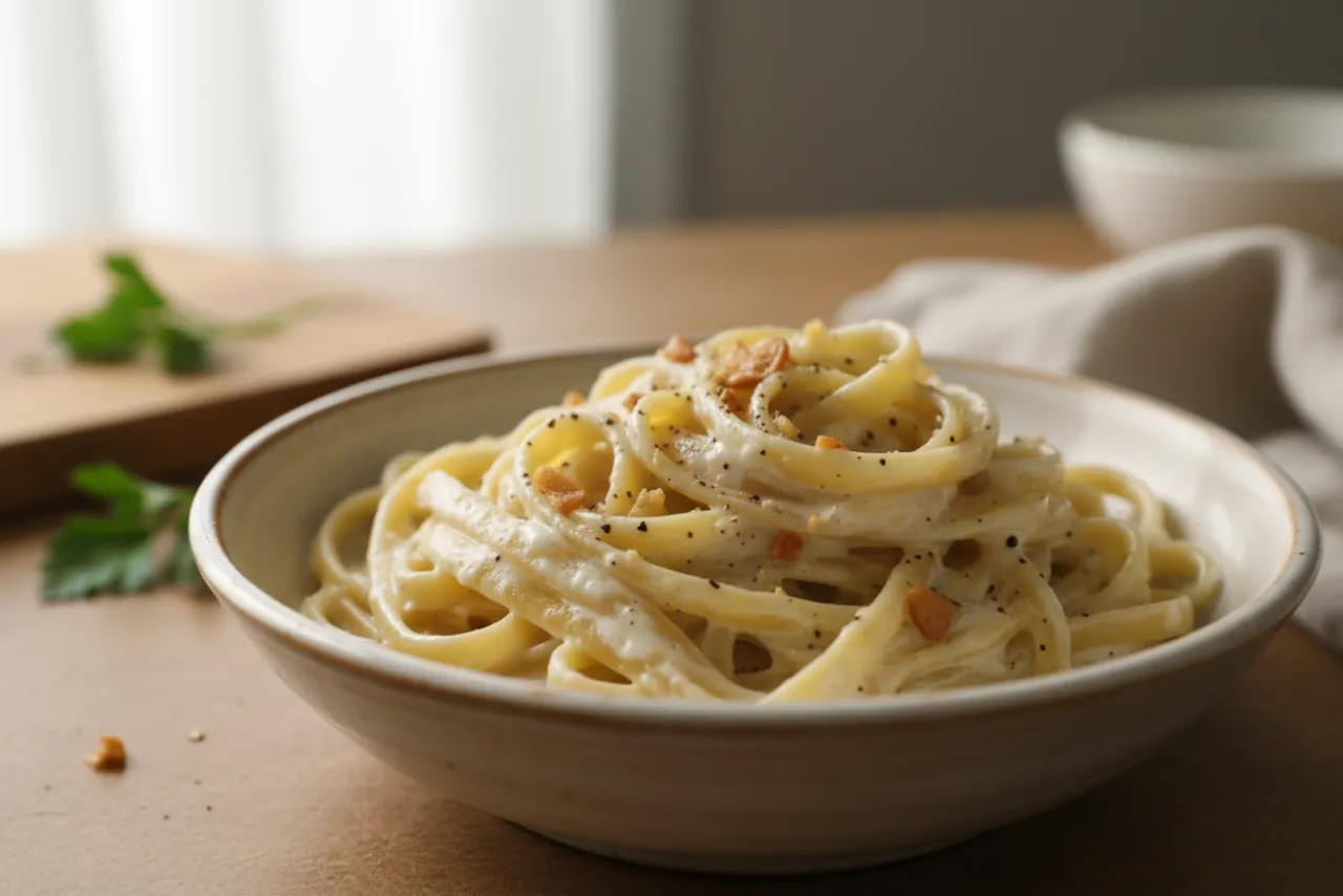 Creamy Garlic Pasta — a cheap healthy american recipe with about 4g of fiber