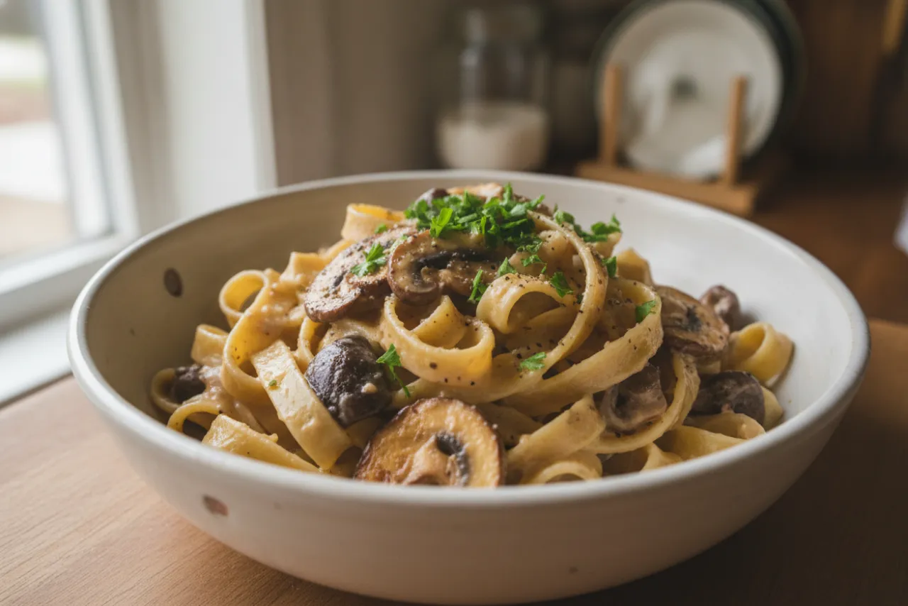 Creamy Mushroom Pasta — a Mediterranean lunch italian recipe with about 8g of fiber