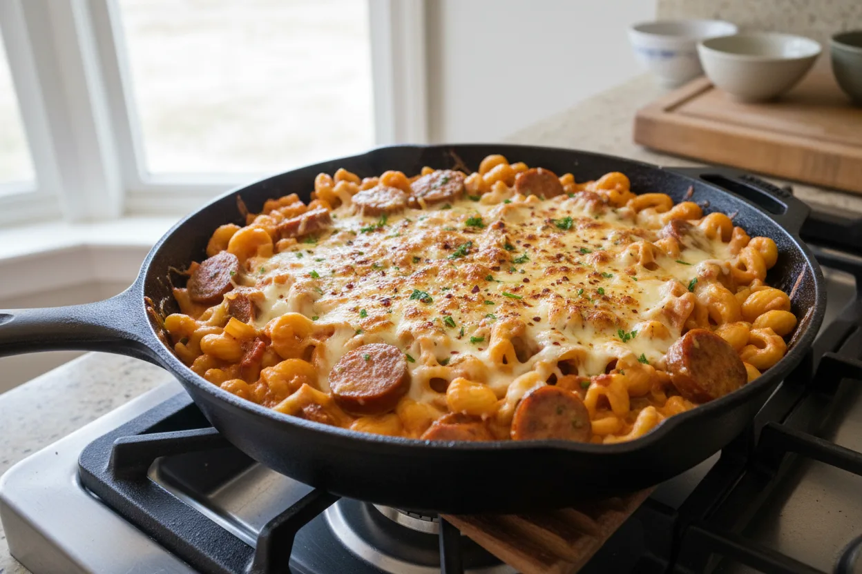 Creamy Sausage Pasta — a cheap healthy american recipe with about 4g of fiber