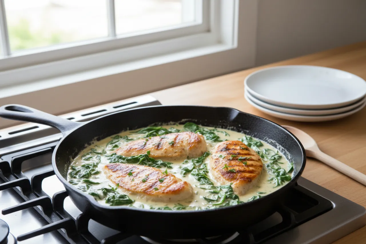 Creamy Spinach Chicken — a high-protein chicken american recipe with about 2g of fiber