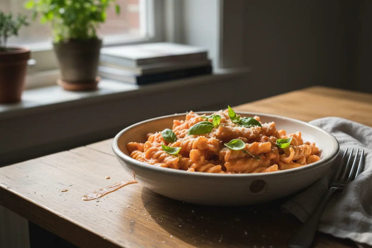 Pasta al Pomodoro e Panna — a healthy Italian italian recipe with about 9g of fiber