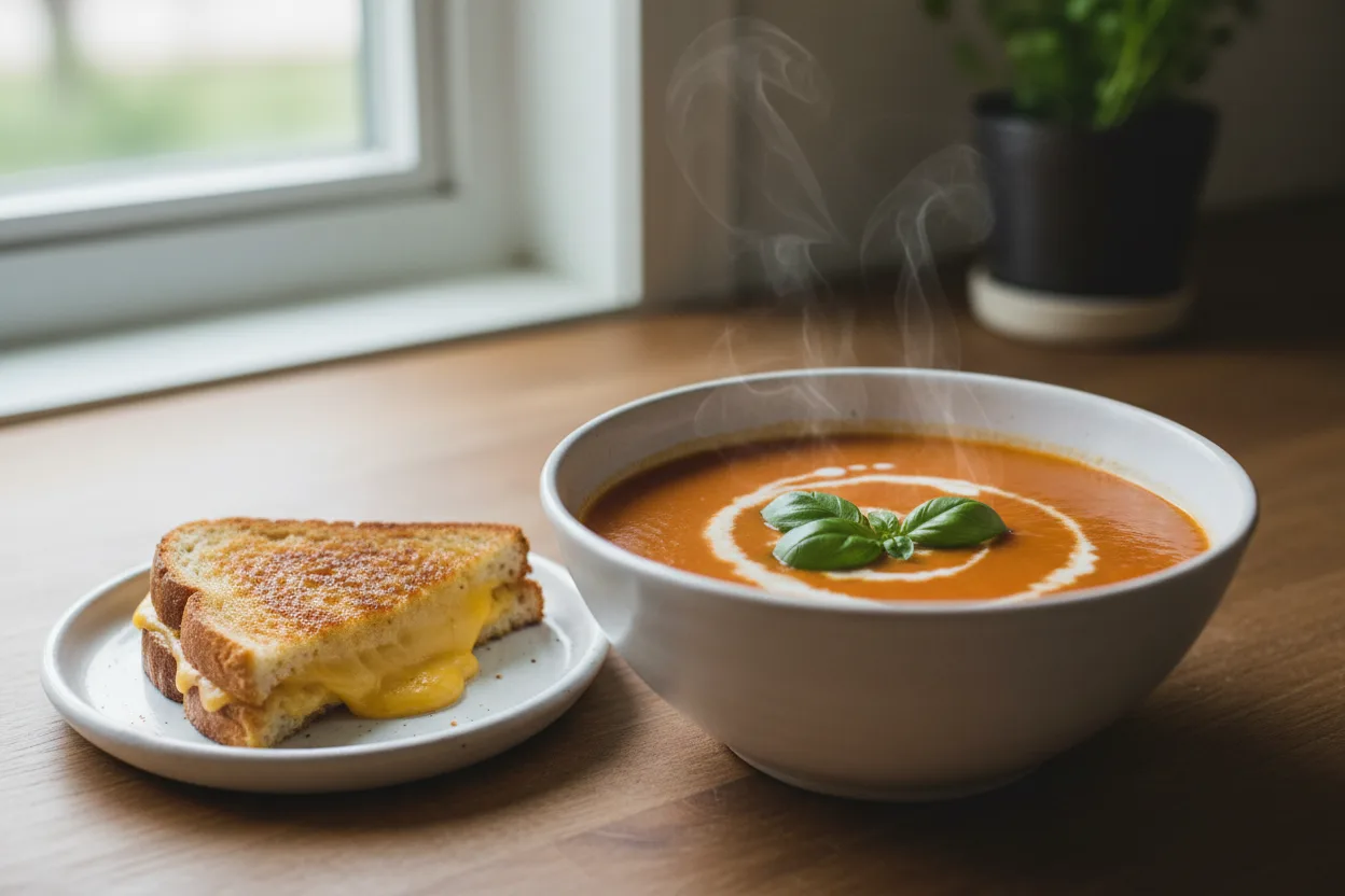 Creamy Tomato Soup — American recipe, finished and plated