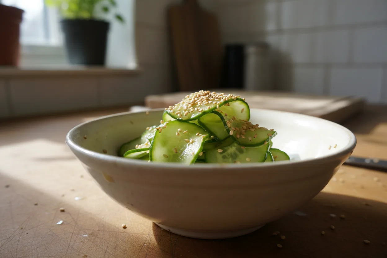 Cucumber Sunomono — a low-calorie dinner japanese recipe with about 1g of fiber