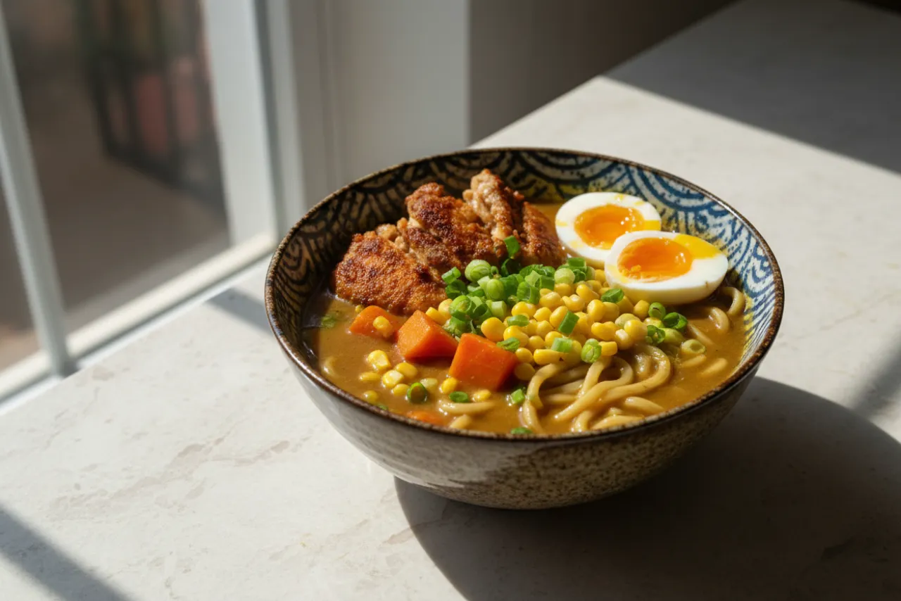 Curry Ramen — Japanese recipe, finished and plated