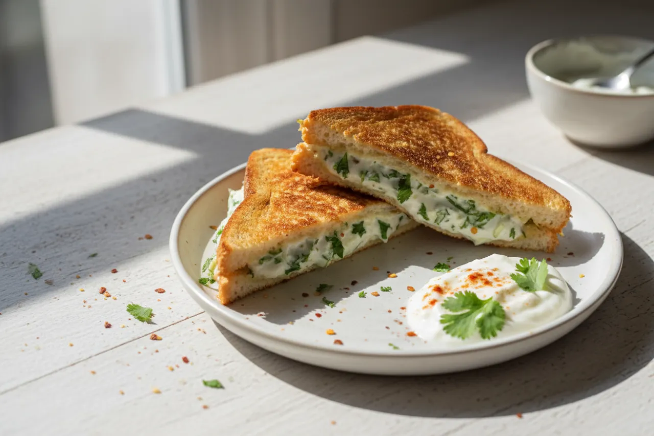 Dahi Toast — Indian recipe, finished and plated