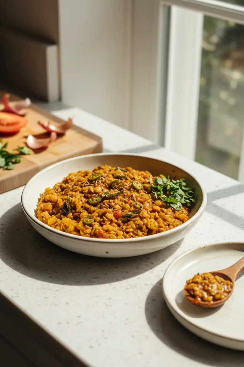 Dal Fry — Indian recipe, finished and plated