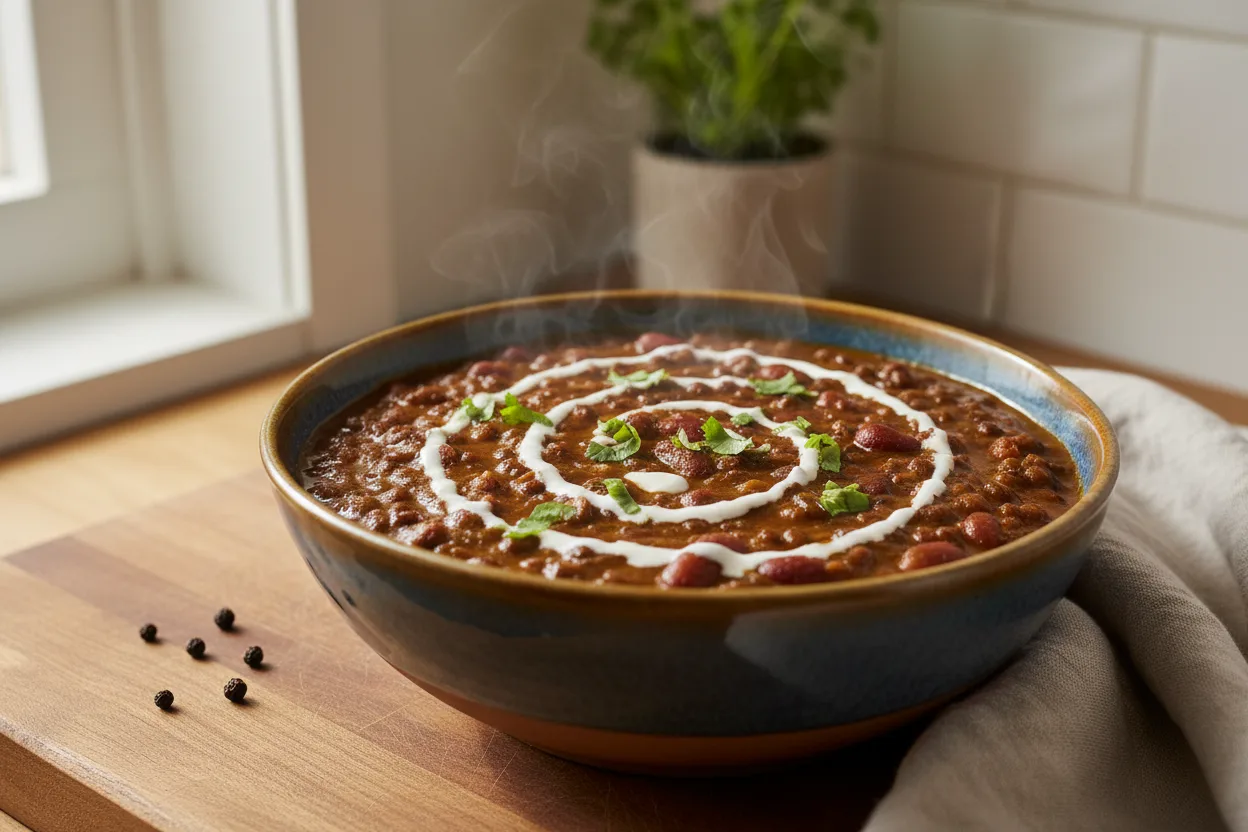 Dal Makhani — Indian recipe, finished and plated