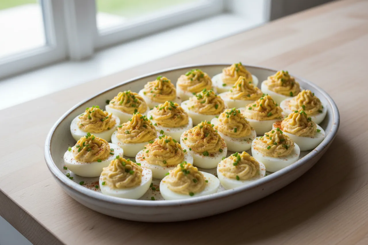 Deviled Eggs — American recipe, finished and plated
