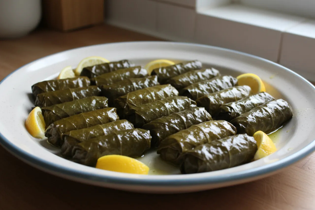Dolmades — Greek recipe, finished and plated