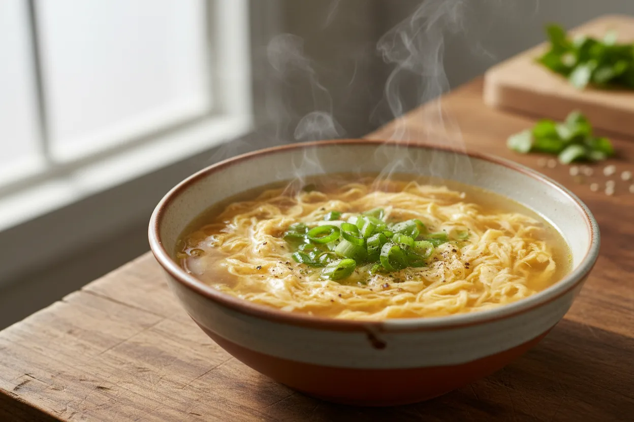 Easy Egg Drop Soup — Chinese recipe, finished and plated