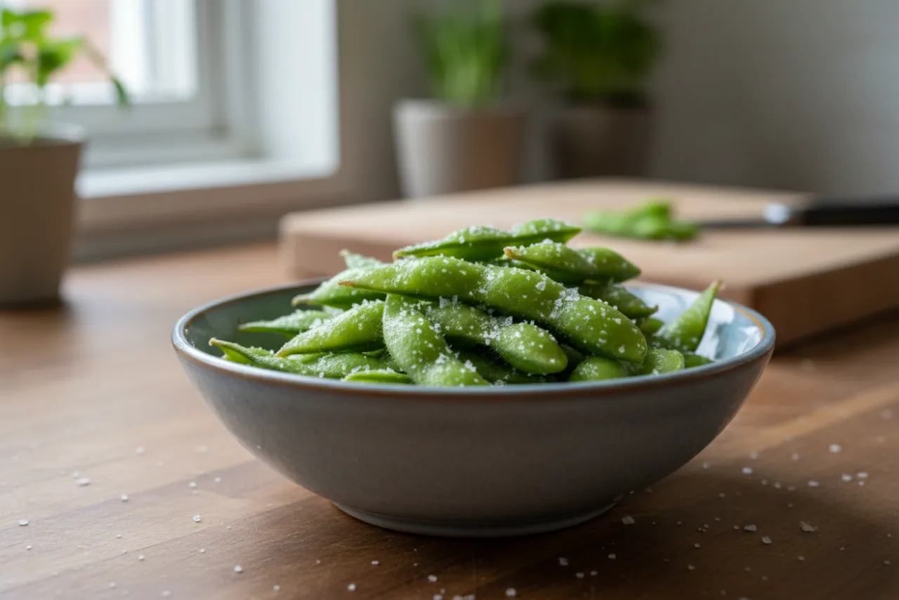Salted Edamame — a high-protein high-fiber japanese recipe with about 5g of fiber