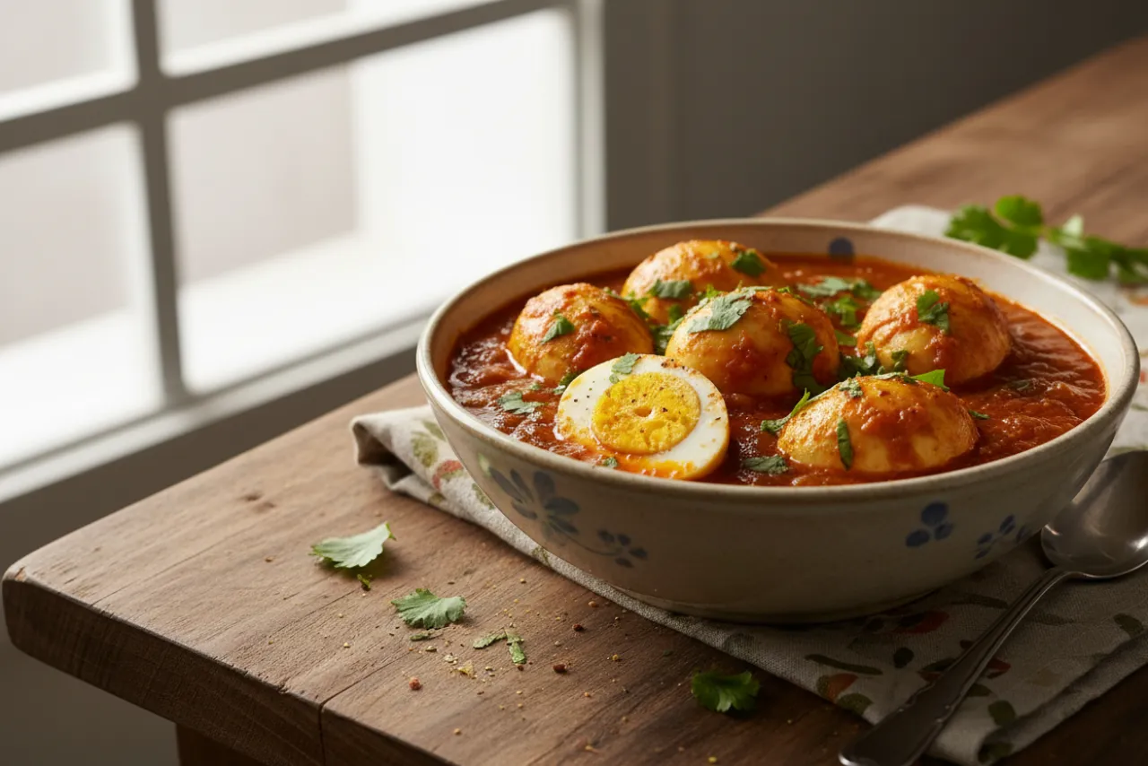 Egg Curry — Indian recipe, finished and plated