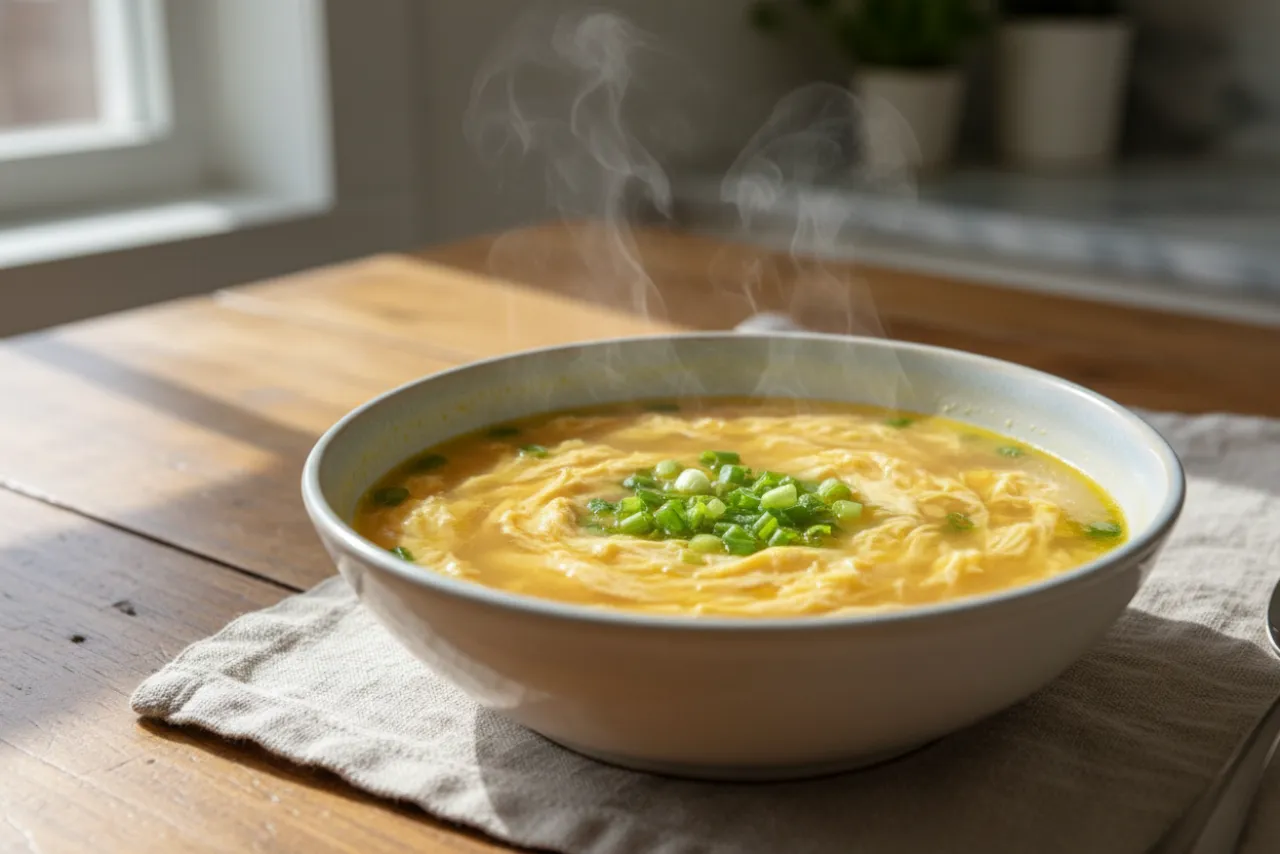 Egg Drop Soup — Chinese recipe, finished and plated