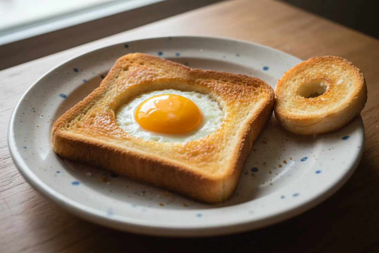 Egg in a Hole — American recipe, finished and plated
