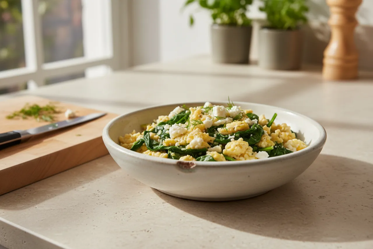 Egg White & Feta Scramble — a high-protein egg mediterranean recipe with about 1g of fiber