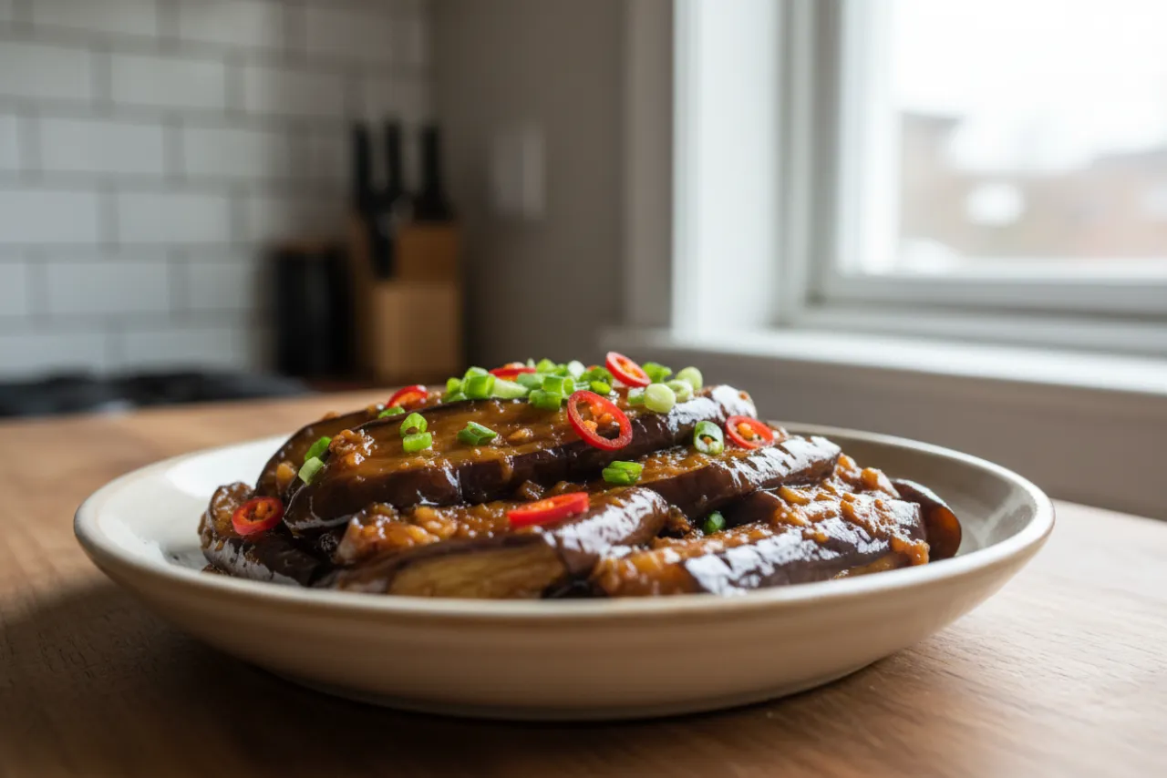Eggplant in Garlic Sauce — a high-fiber chinese meal with about 9g of fiber