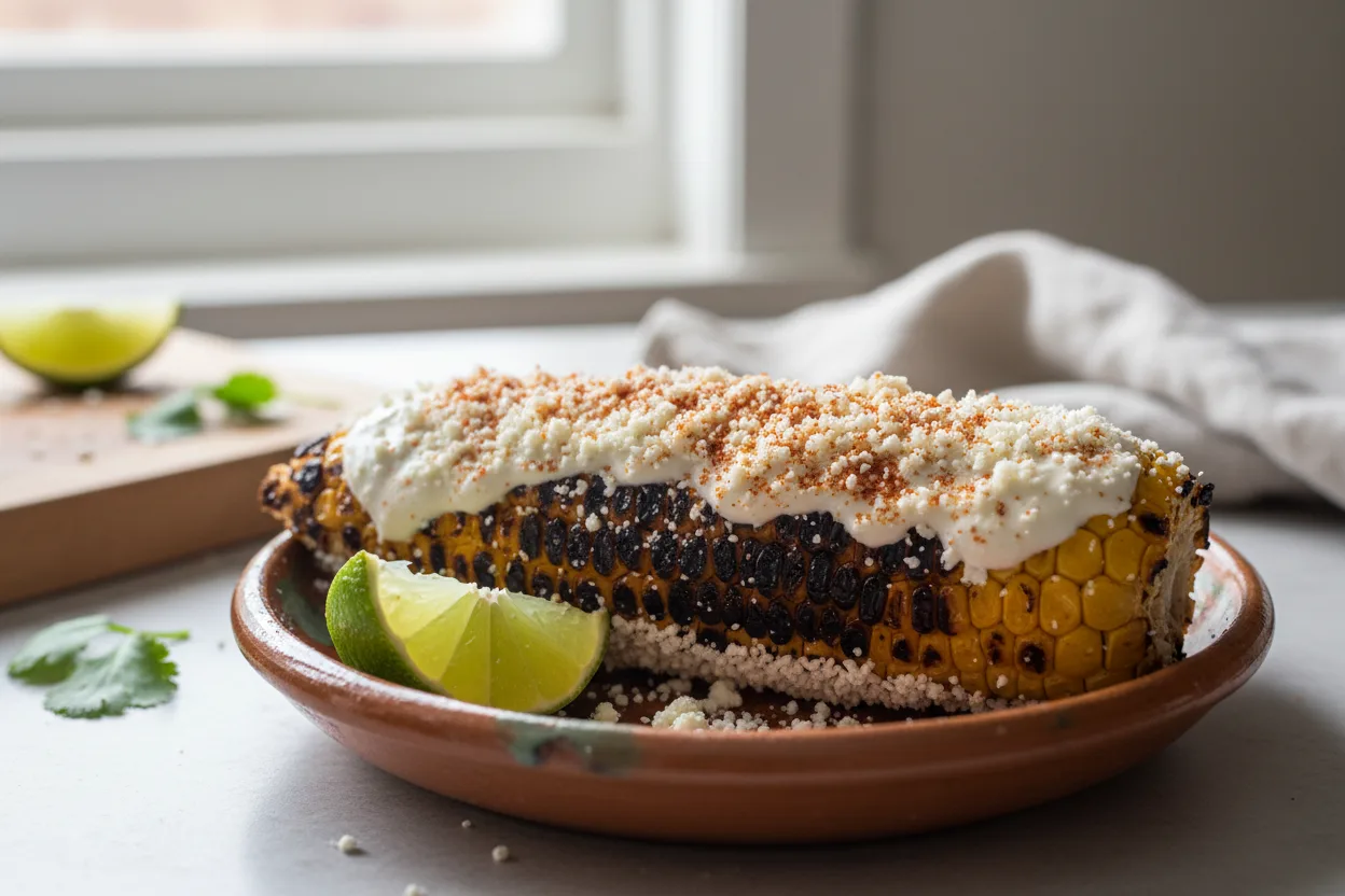 Elote — Mexican recipe, finished and plated