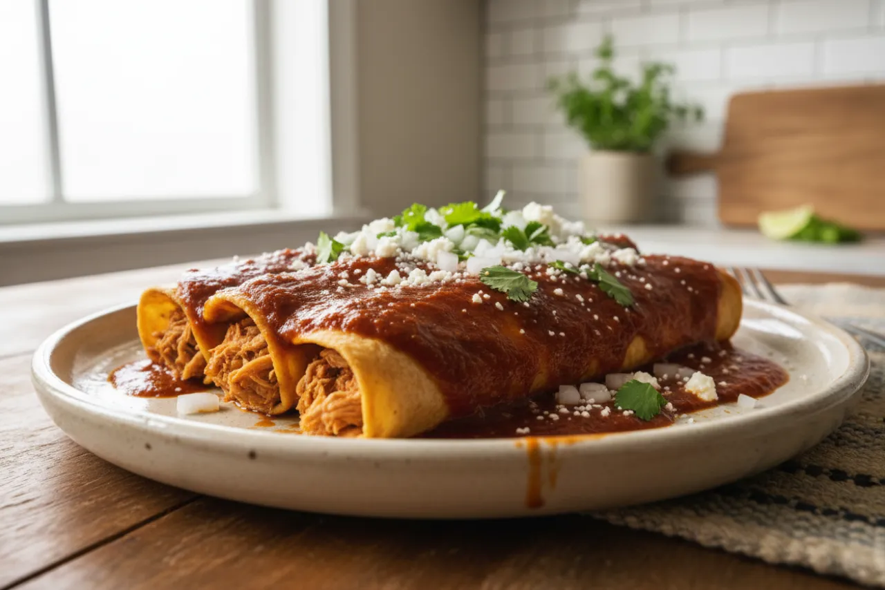 Enchiladas Rojas — Mexican recipe, finished and plated