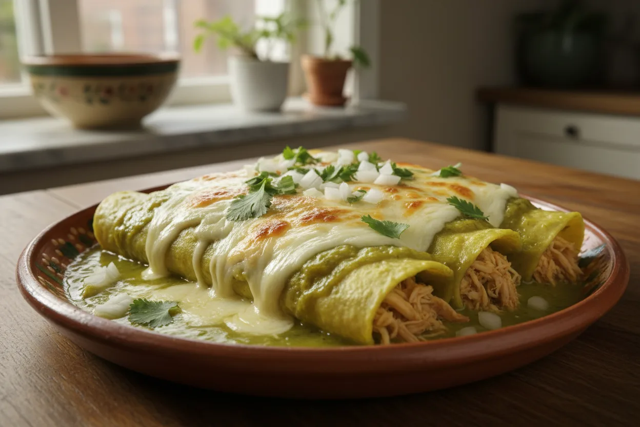 Enchiladas Verdes — a high-protein dinner mexican recipe with about 9g of fiber