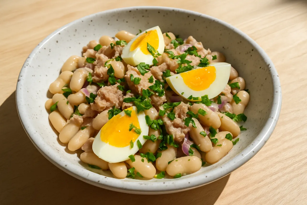 White Bean and Tuna Salad — a high-protein high-fiber spanish recipe with about 13g of fiber