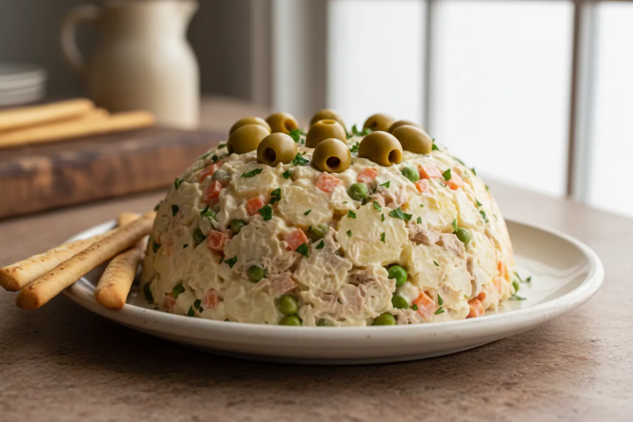 Ensaladilla Rusa — a lunch meal prep spanish recipe with about 4g of fiber