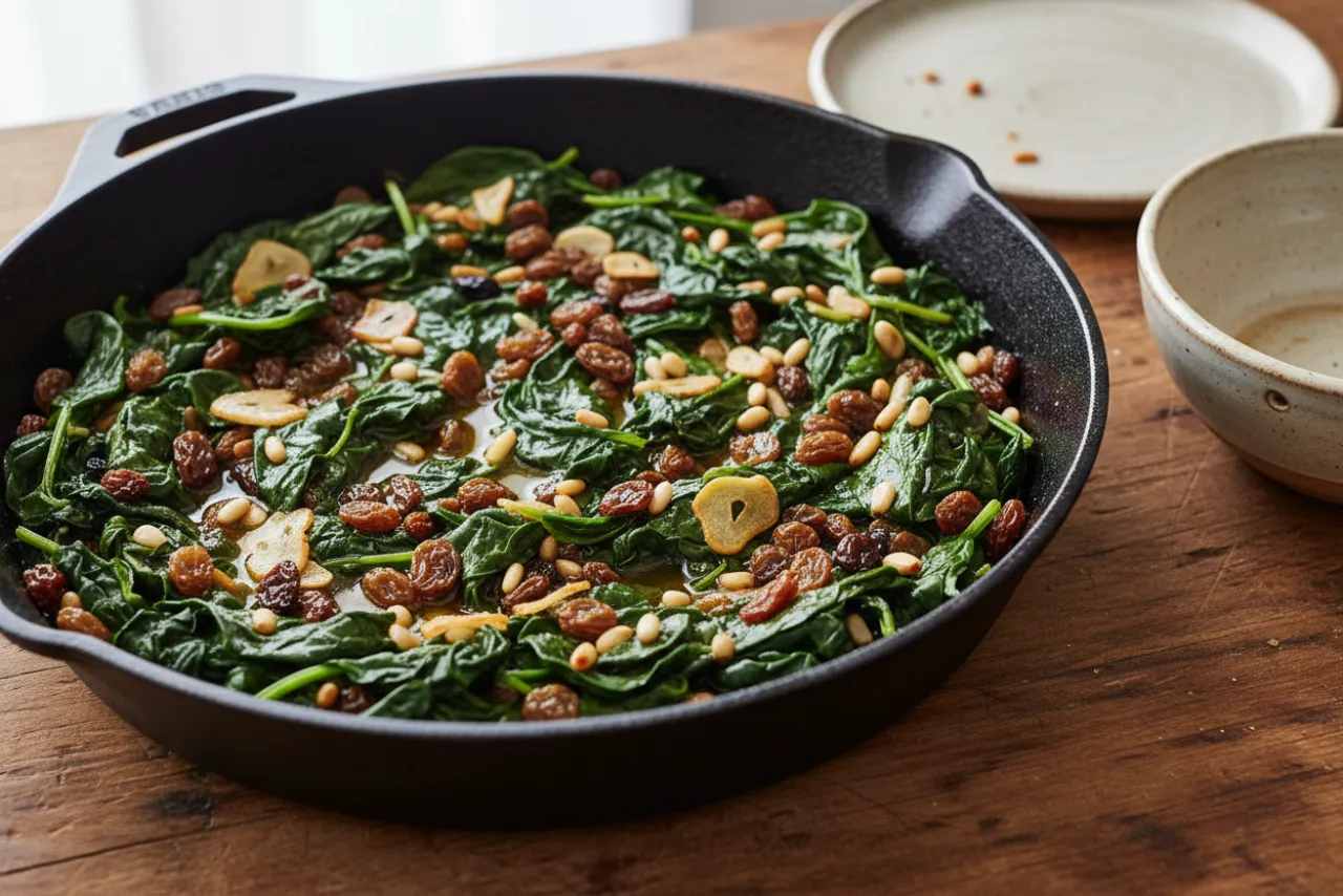 Espinacas a la Catalana — a anti-inflammatory dinner spanish recipe with about 4g of fiber