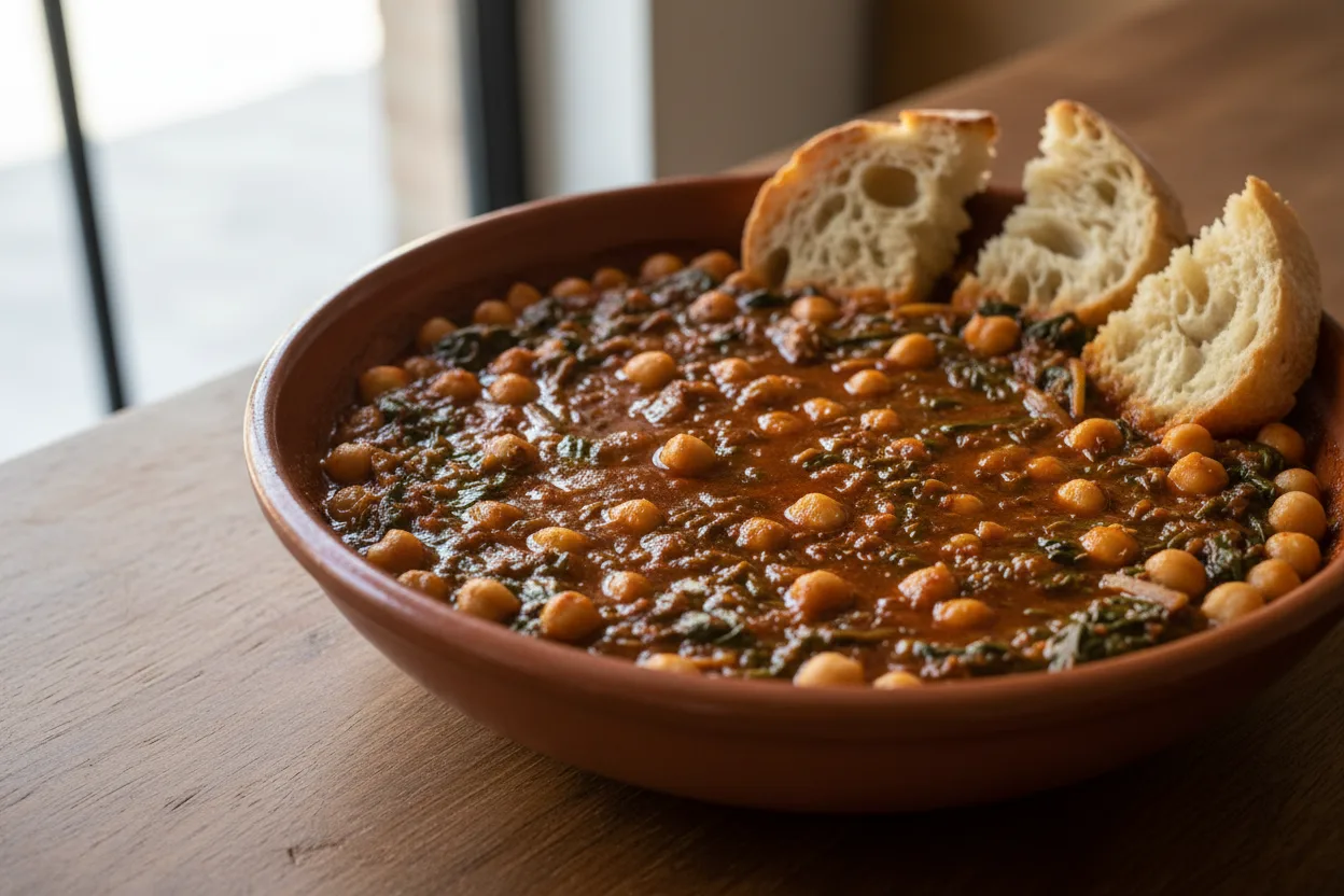 Espinacas con Garbanzos — a low-calorie dinner spanish recipe with about 10g of fiber