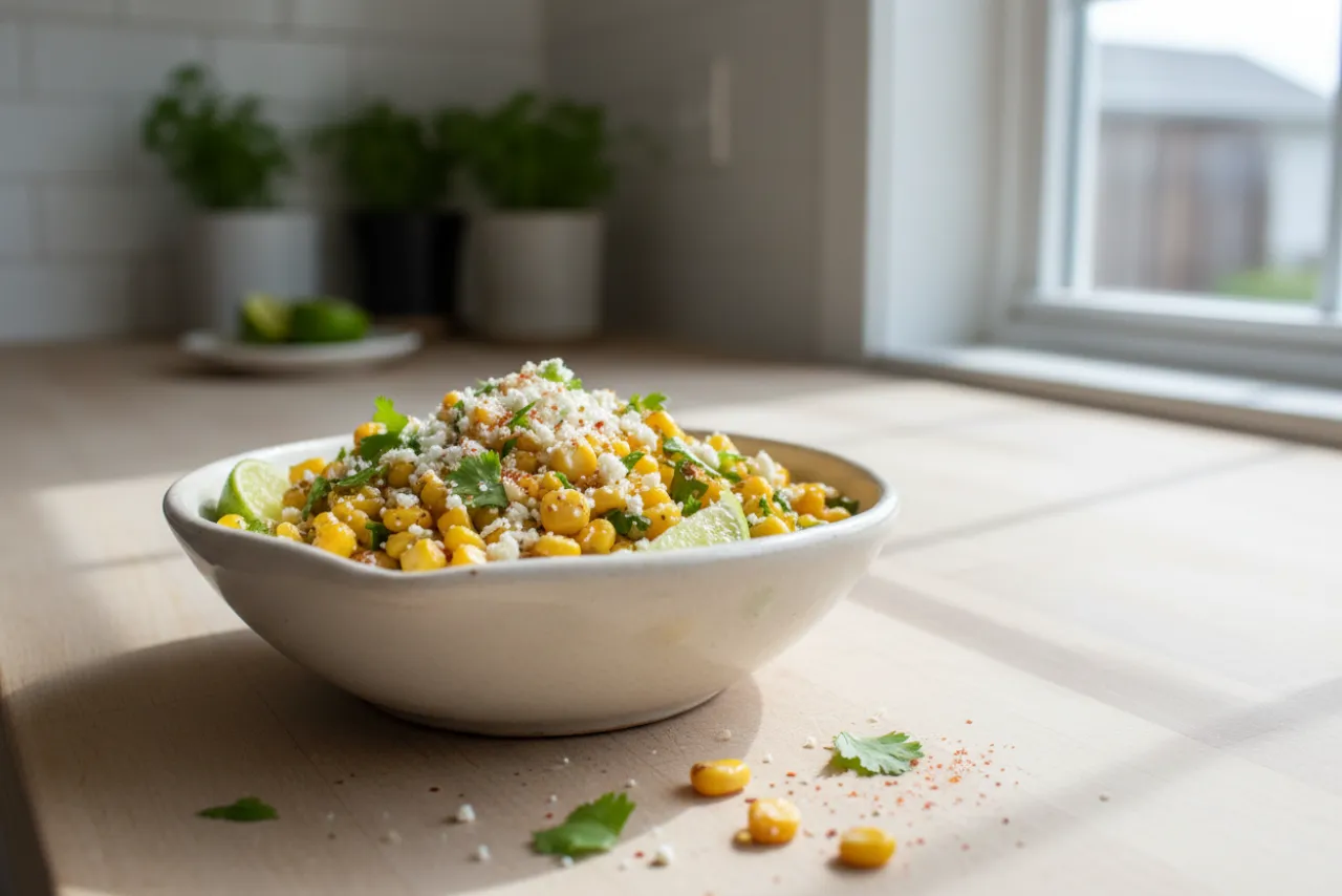 Esquites — Mexican recipe, finished and plated