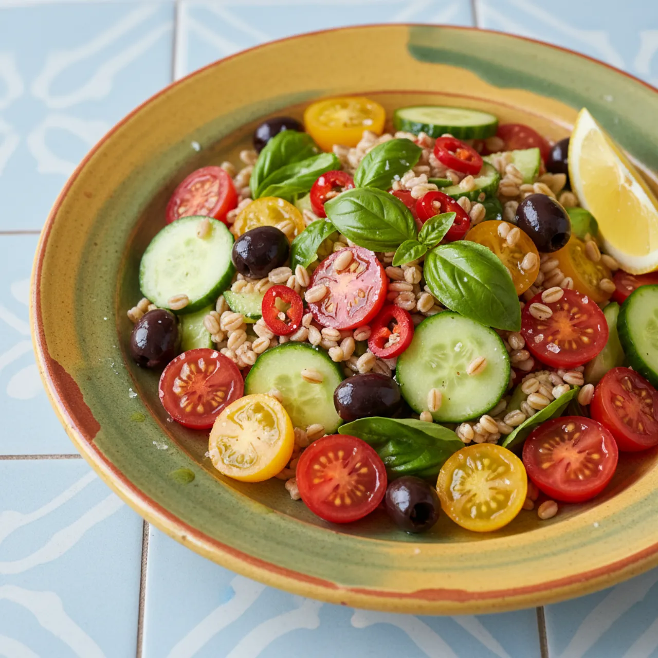 Farro Salad — a high-fiber salad italian recipe with about 7g of fiber