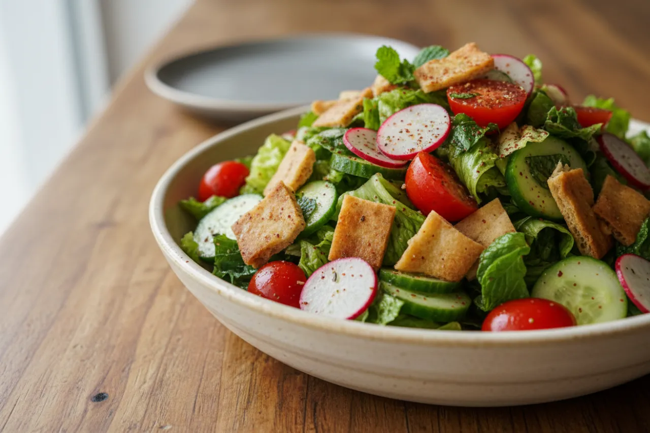 Fattoush — a anti-inflammatory dinner middle eastern recipe with about 7g of fiber