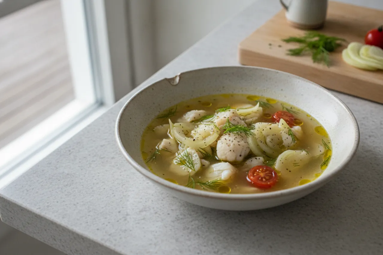 Fennel & White Fish Broth — a Mediterranean diet mediterranean recipe with about 4g of fiber