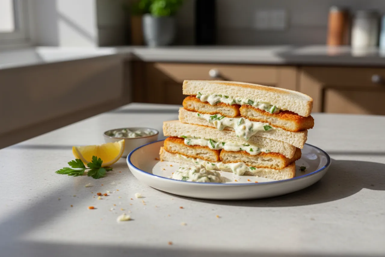Fish Finger Sandwich — a high-protein seafood british recipe with about 6g of fiber