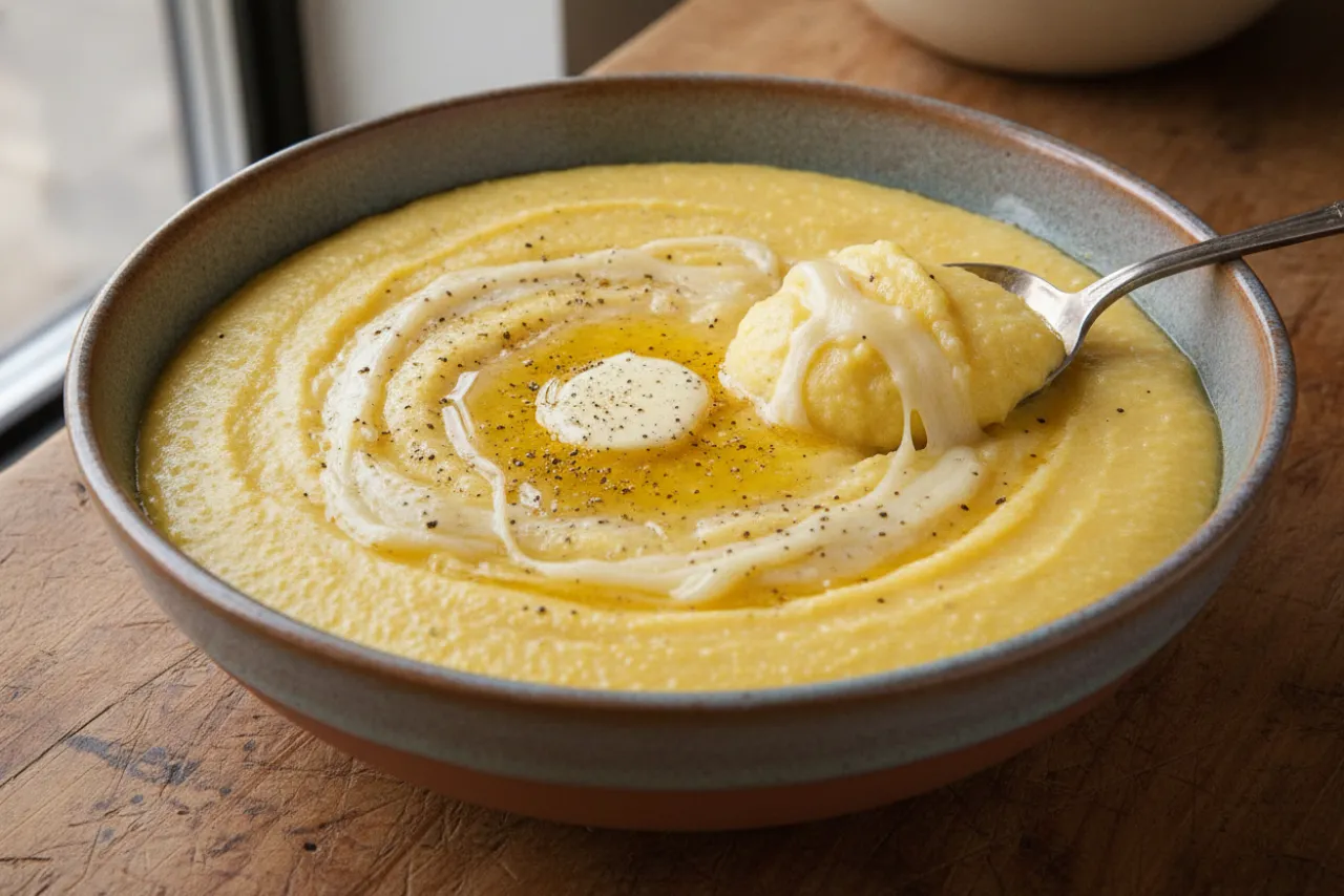 Polenta alla Fontina — a vegetarian Mediterranean italian recipe with about 4g of fiber