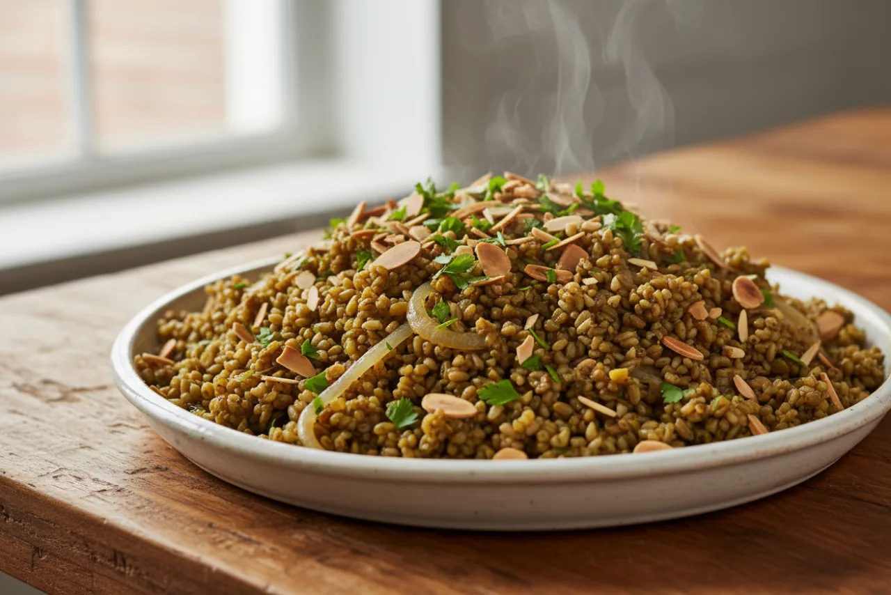 Freekeh Pilaf — a one-pot middle eastern recipe with about 8g of fiber