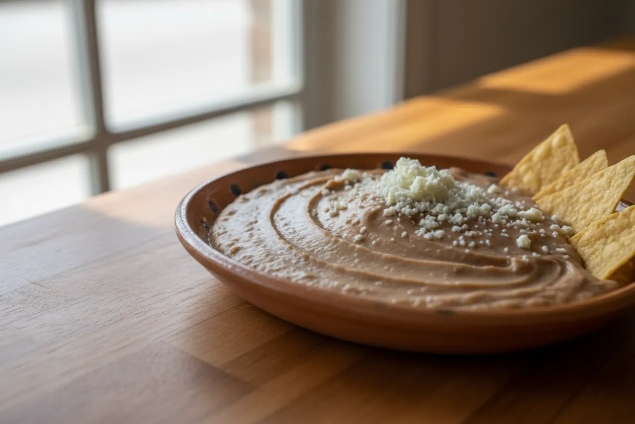 Frijoles Refritos — Mexican recipe, finished and plated
