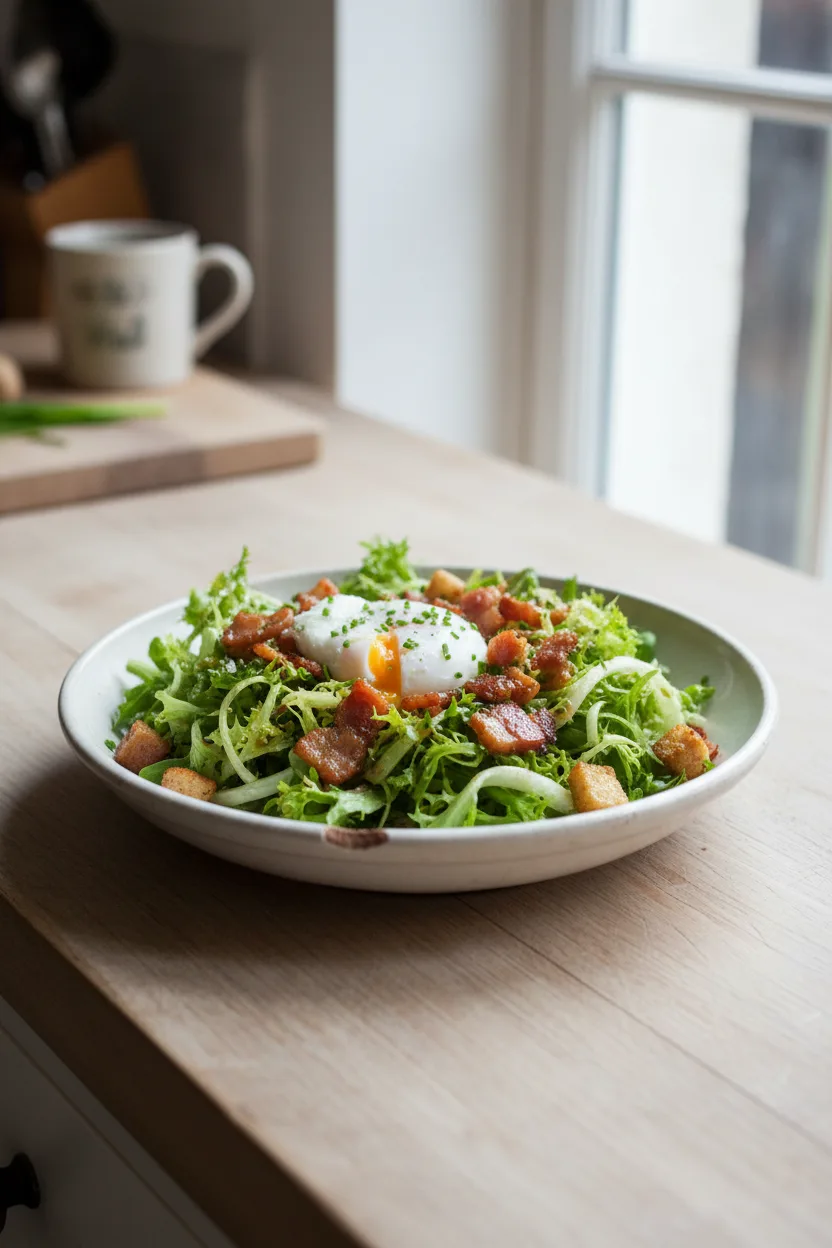 Frisee aux Lardons — French recipe, finished and plated