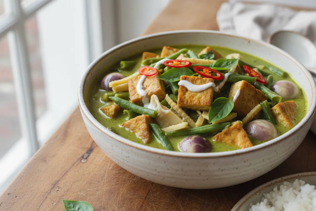 Vegetable Green Curry — a high-fiber dinner thai recipe with about 8g of fiber