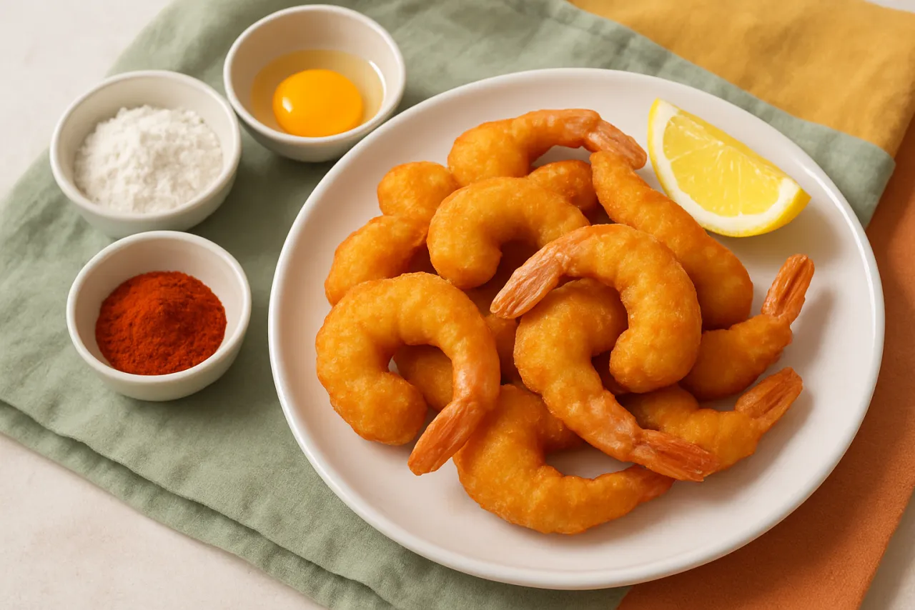 Gambas en Gabardina — a Mediterranean lunch spanish recipe with about 0g of fiber
