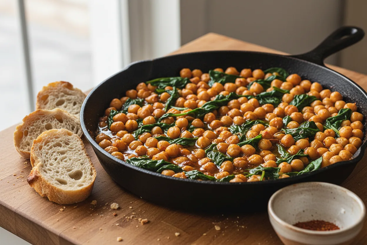 Chickpeas with Spinach — a high-fiber dinner spanish recipe with about 18g of fiber